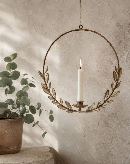 Ljusstake hängande Floral Beige 34 cm