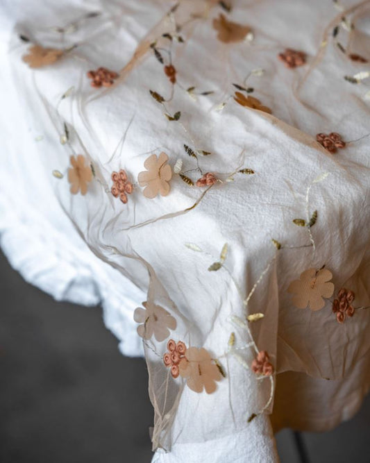 Dekoration Löpare Broderade Blommor 250 cm brun/vit