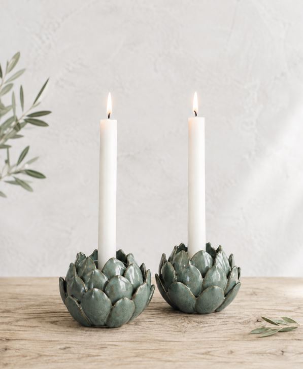 Ljusstake/lykta 2-pack Kronärtskocka Glaze Ø11x8 cm Grön