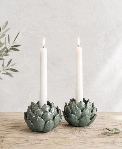 Ljusstake/lykta 2-pack Kronärtskocka Glaze Ø11x8 cm Grön