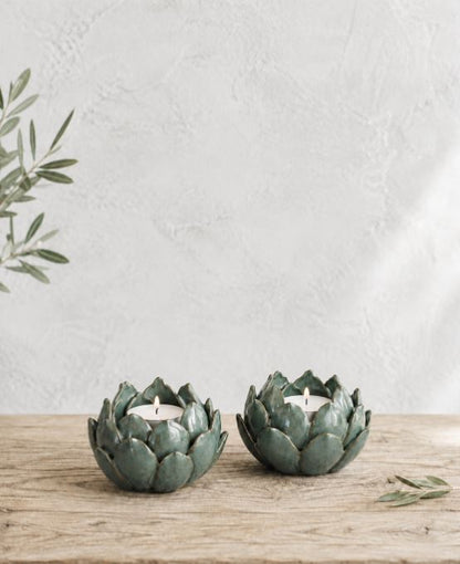 Ljusstake/lykta 2-pack Kronärtskocka Glaze Ø11x8 cm Grön