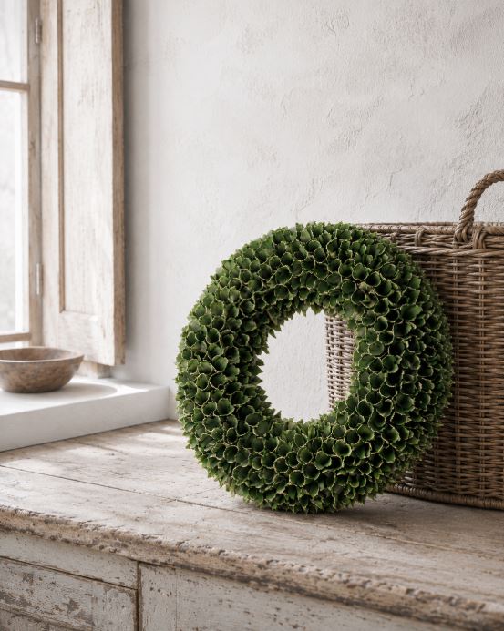 Dekoration Krans Trä Ø45 cm Grön/guld