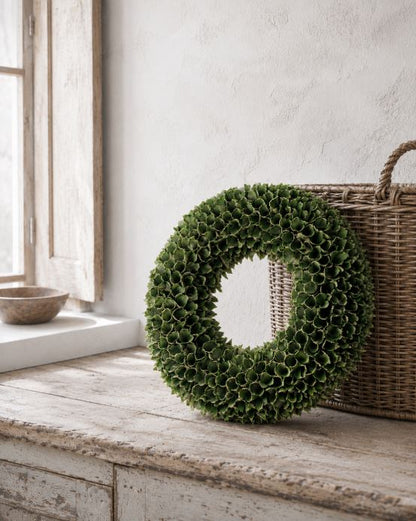Dekoration Krans Trä Ø45 cm Grön/guld