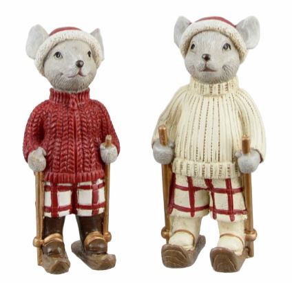 Juldekoration Inomhus Möss på skidor 2-pack 10,3 cm