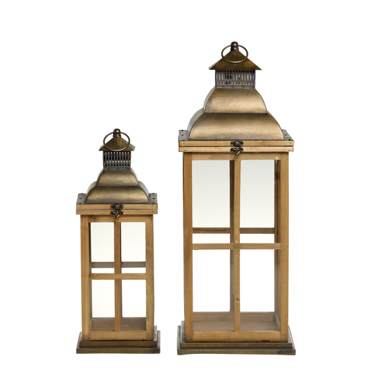 Ljuslykta med dekoration set om 2 H67 cm /H47,5 cm
