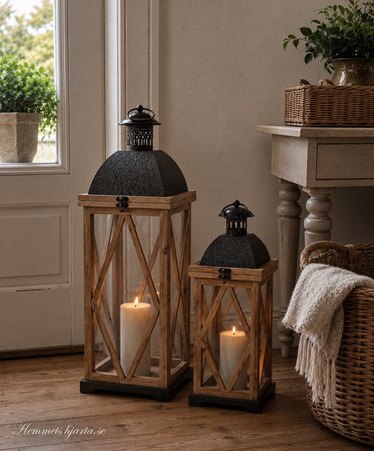 Ljuslykta med dekoration set om 2 Freja H67 cm /H47,5 cm