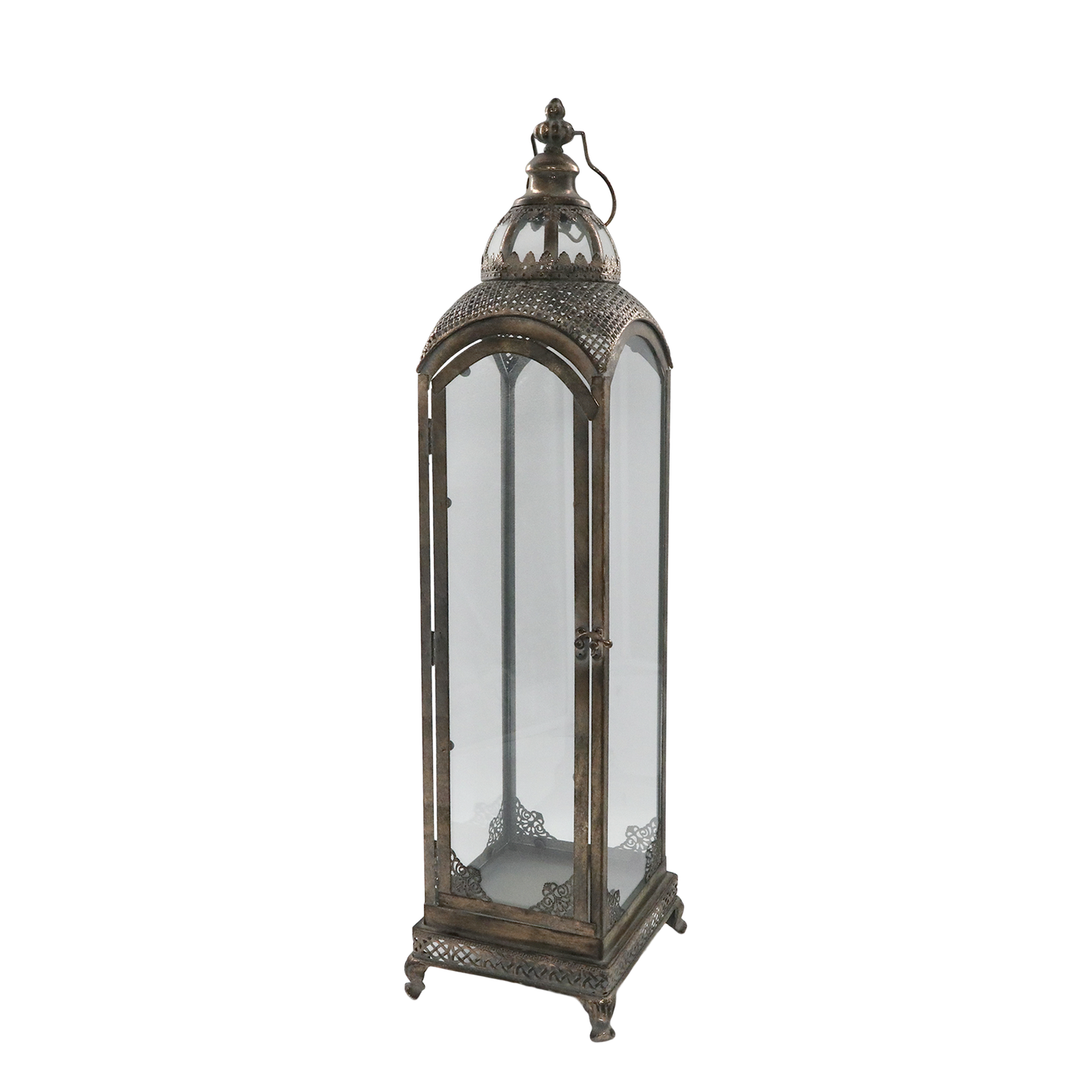 Ljuslykta med dekor H81/L20/B20 cm antik guld
