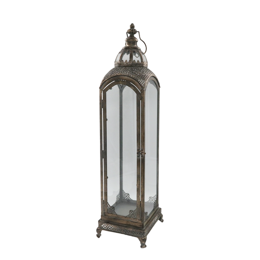 Ljuslykta med dekor H81/L20/B20 cm antik guld