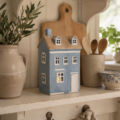 Ljuslykta Hus H25/L13/B9 cm sky blue