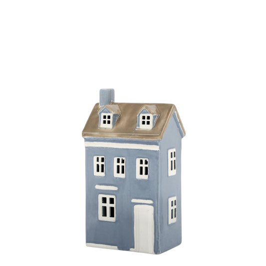 Ljuslykta Hus H25/L13/B9 cm himmelblå