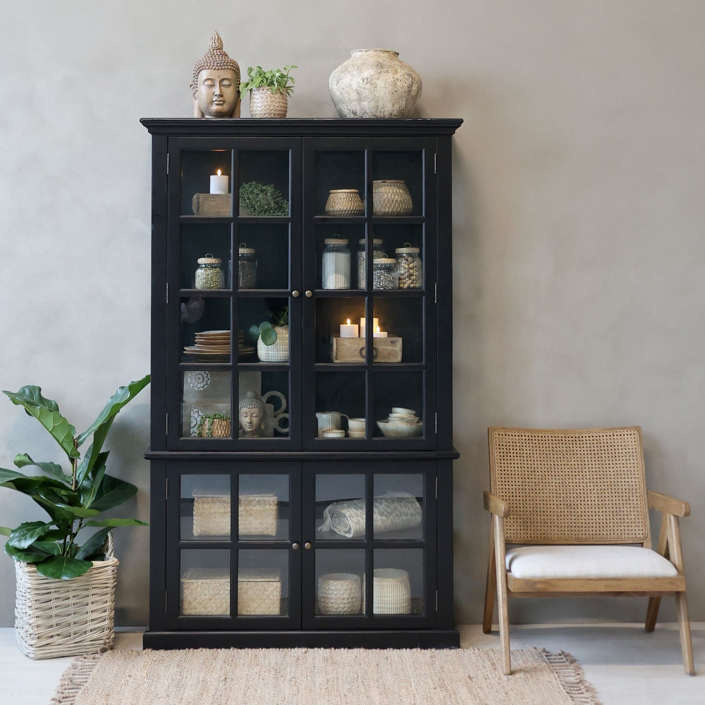 Chic Antique Vitrinskåp Marseille med 4 dörrar och hyllor H196/L120/B40 cm Svart