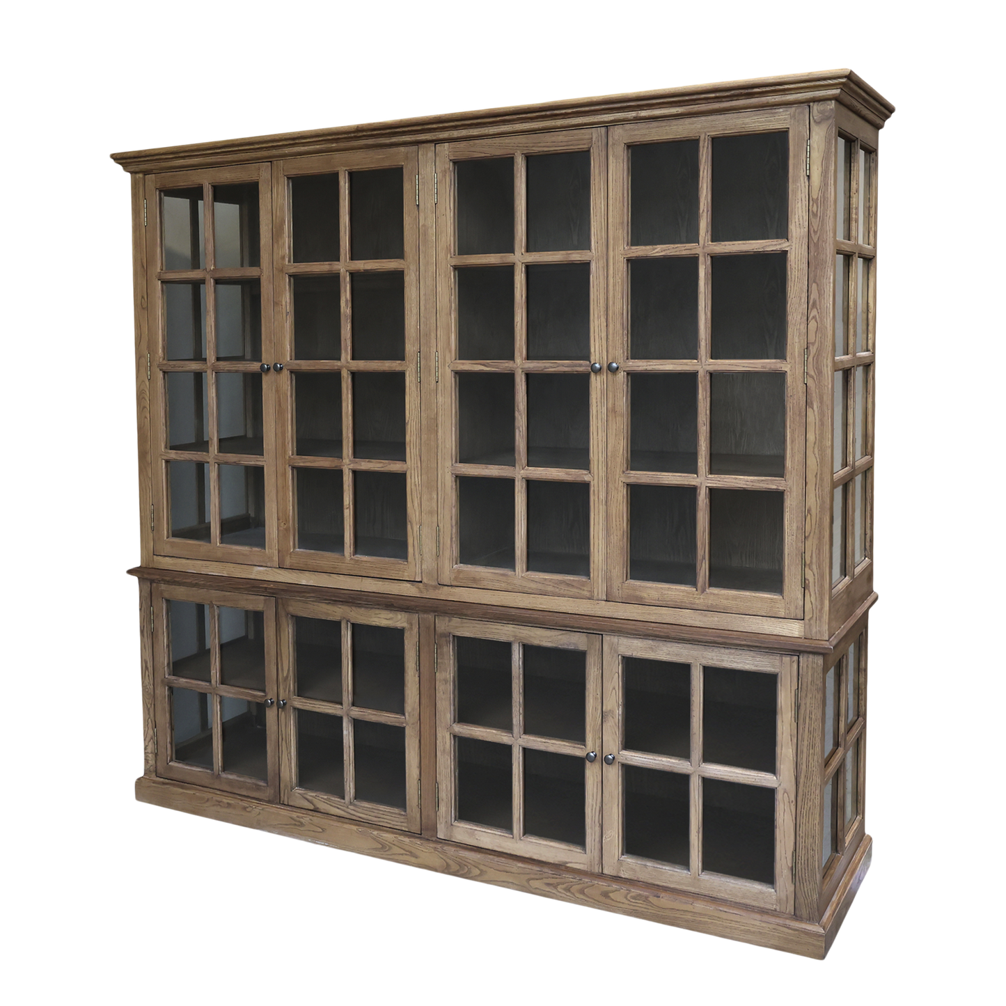 Chic Antique Vitrinskåp Marseille med 8 dörrar och hyllor H195/L220/B55 cm naturfärgad