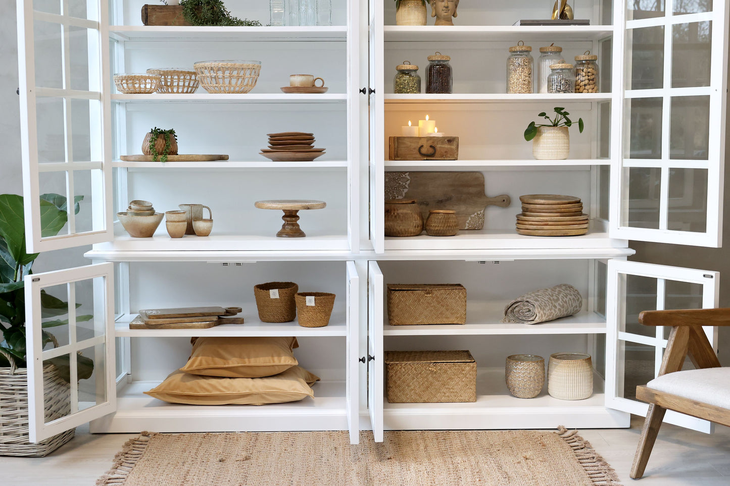 Chic Antique Vitrinskåp Marseille med 8 dörrar och hyllor H195/L220/B55 cm Vit