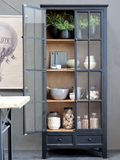 Chic Antique Vitrinskåp m. 2 glasdörrar och 2 lådor