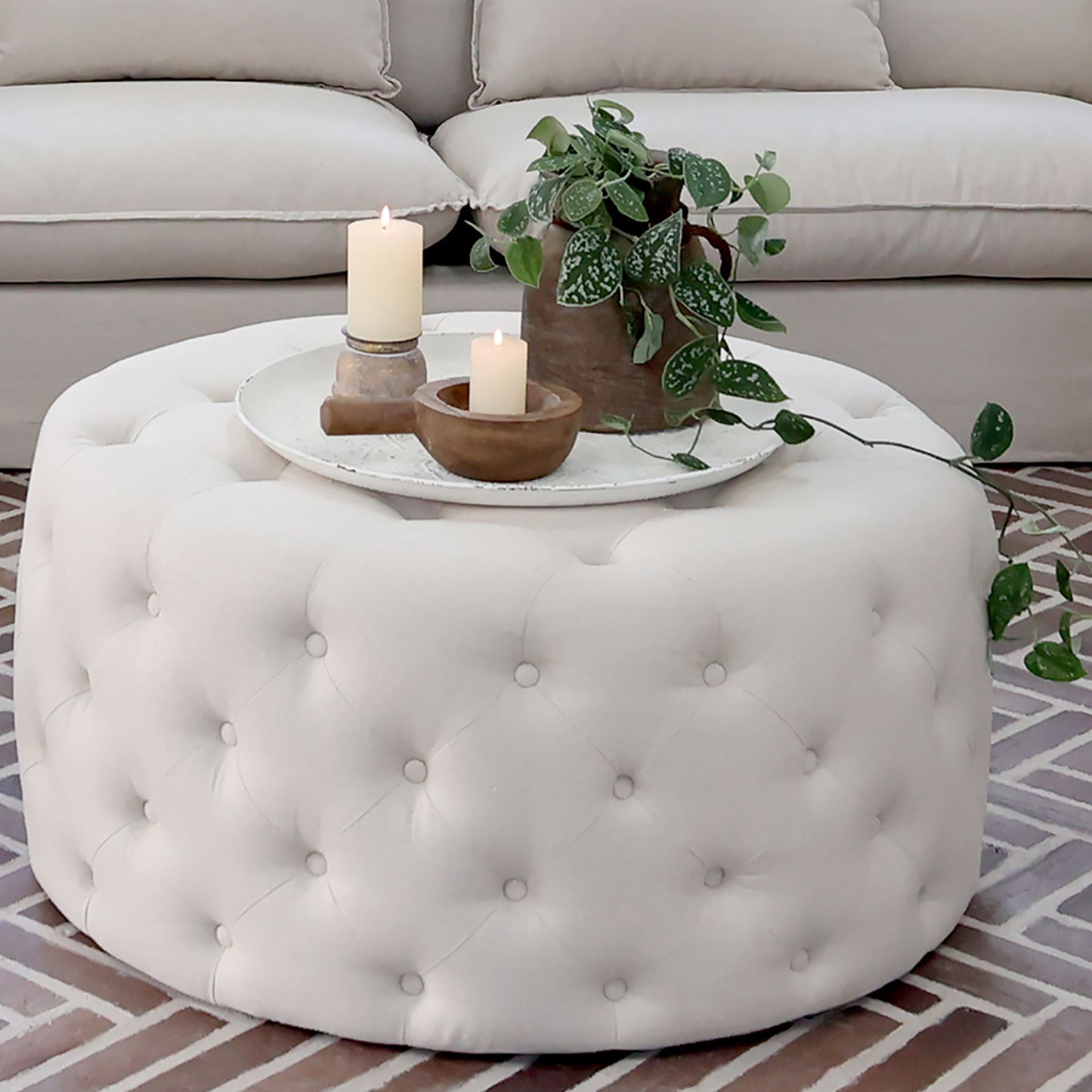 Chic Antique Fåtölj Puff i lin H40/Ø90 cm