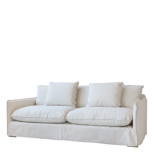 Chic Antique Fåtölj Soffa i lin med 5 kuddar creme och latte