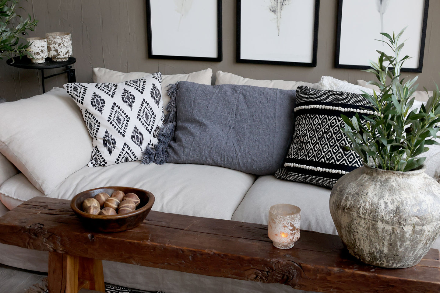 Chic Antique Fåtölj Soffa i lin med 5 kuddar