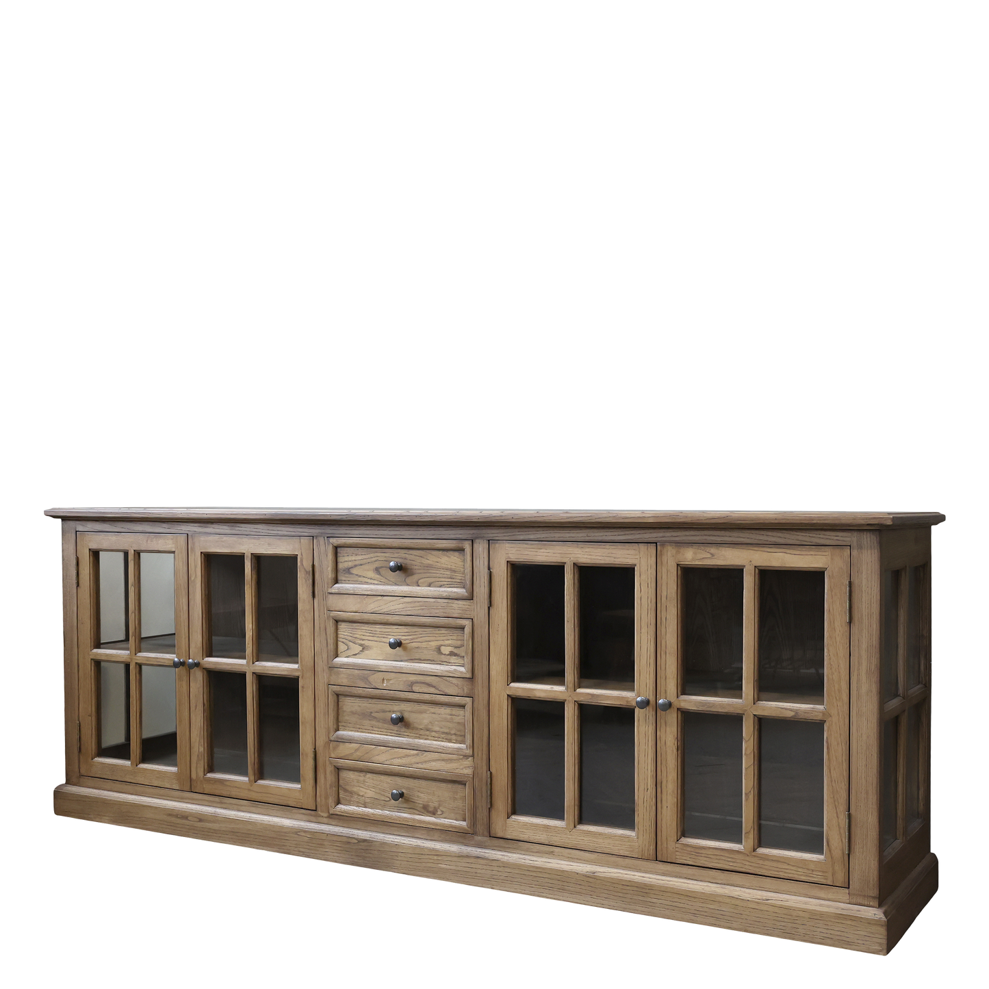 Chic Antique Vitrinskåp Marseille med 4 dörrar och 4 lådor H80/L220/B45 cm Natur