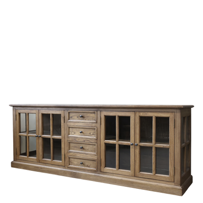 Chic Antique Vitrinskåp Marseille med 4 dörrar och 4 lådor H80/L220/B45 cm Natur