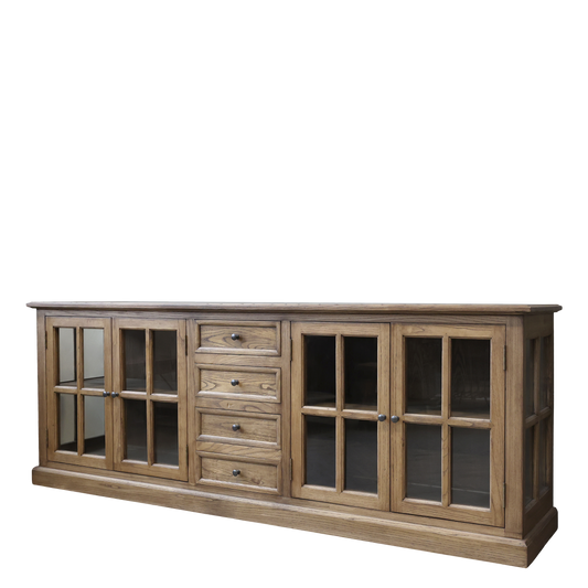 Chic Antique Vitrinskåp Marseille med 4 dörrar och 4 lådor H80/L220/B45 cm Natur