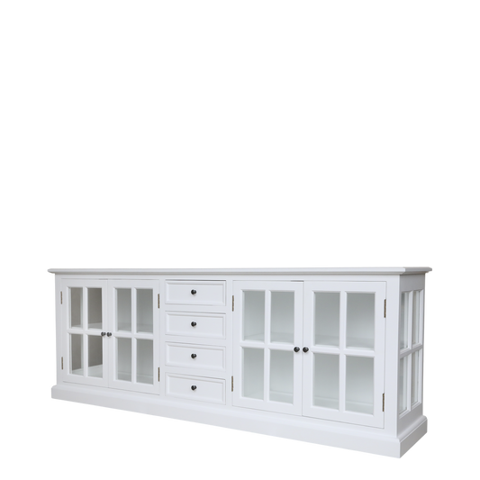 Chic Antique Vitrinskåp Marseille med 4 dörrar och 4 lådor H80/L220/B45 cm Vit