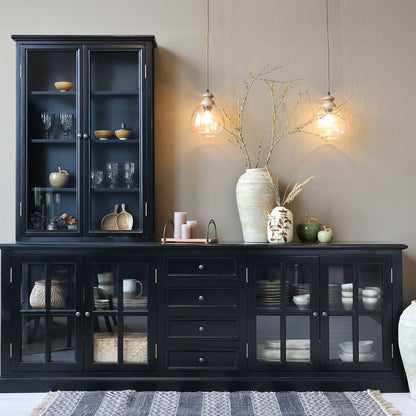 Chic Antique Vitrinskåp Marseille med 4 dörrar och 4 lådor H80/L220/B45 cm Svart