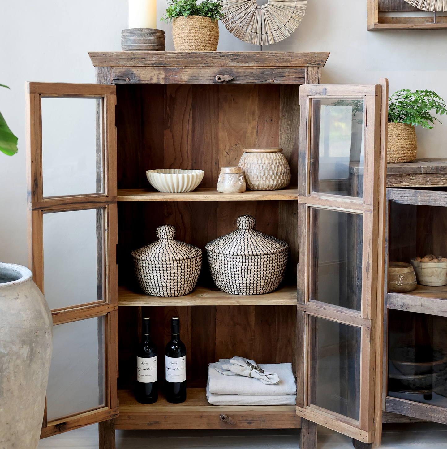 Chic Antique Återvunnet trä Vitrinskåp H140/L80/B48 cm natur