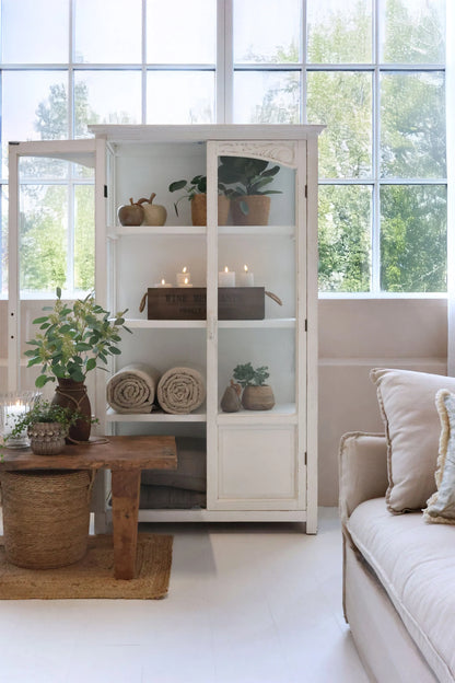 Chic Antique Vitrinskåp med glasdörrar och hyllor H170/L97/B41 cm antik creme
