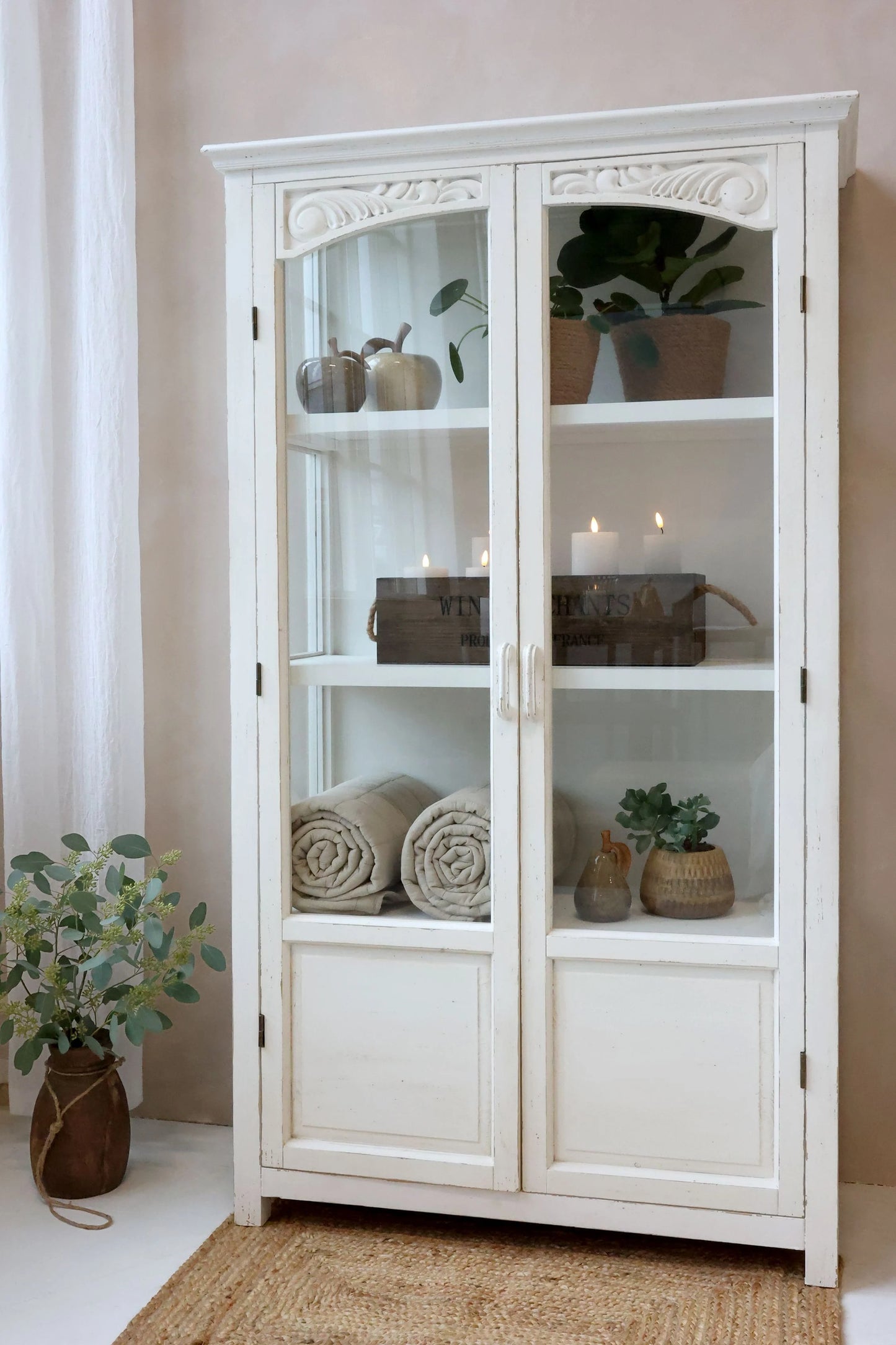 Chic Antique Vitrinskåp med glasdörrar och hyllor H170/L97/B41 cm antik creme