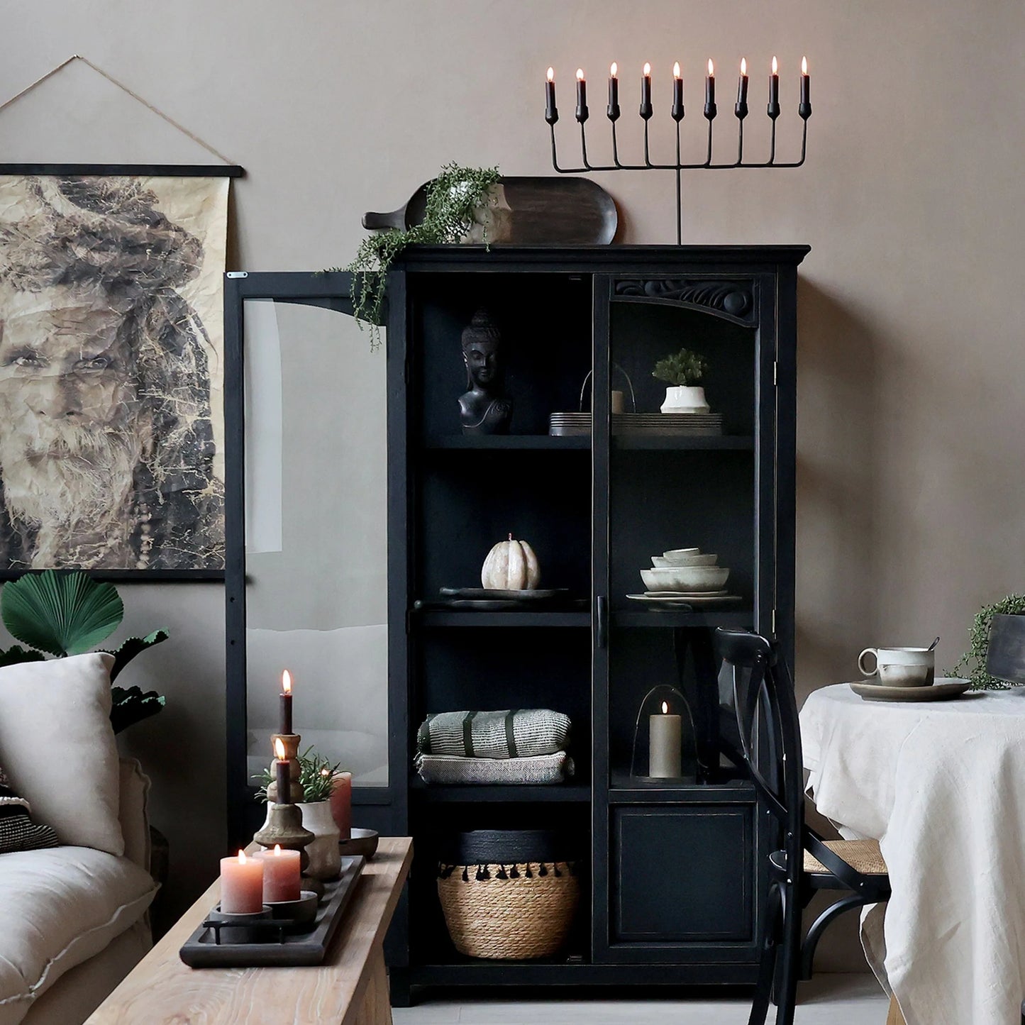 Chic Antique Vitrinskåp med glasdörrar och hyllor H170/L97/B41 cm