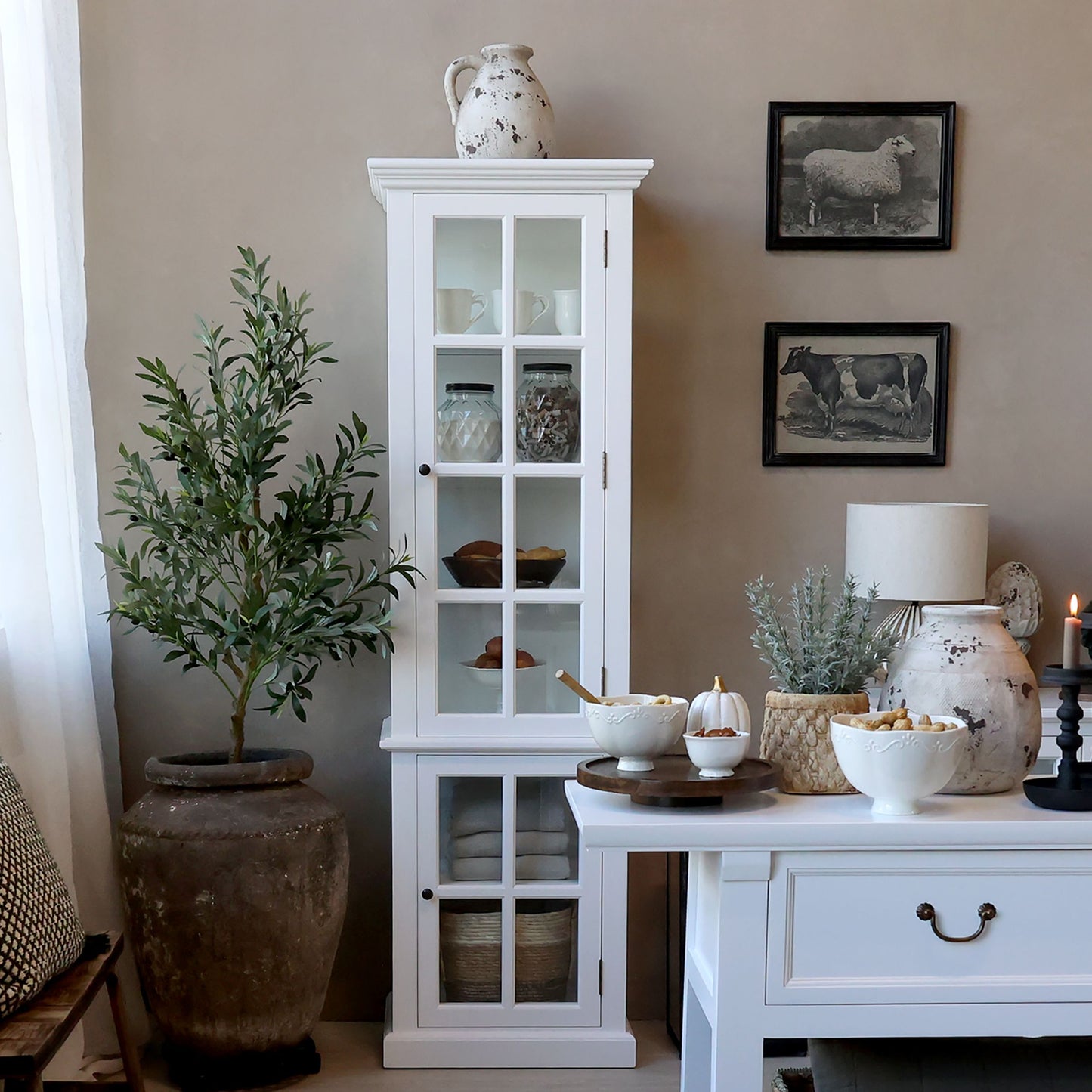 Chic Antique Vitrinskåp Marseille med 2 dörrar och hyllor H196/L60/B40 cm Vit