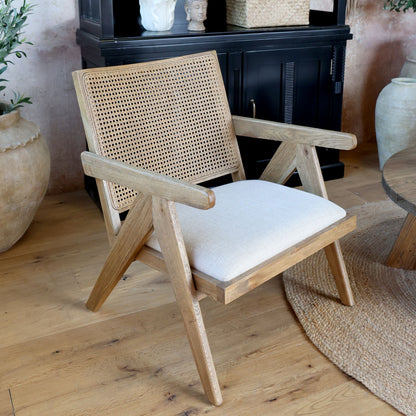 Chic Antique Stol Loungstol med tygsäte och flätad rygg