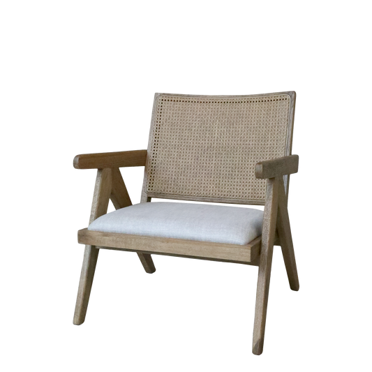 Chic Antique Stol Loungstol med tygsäte och flätad rygg