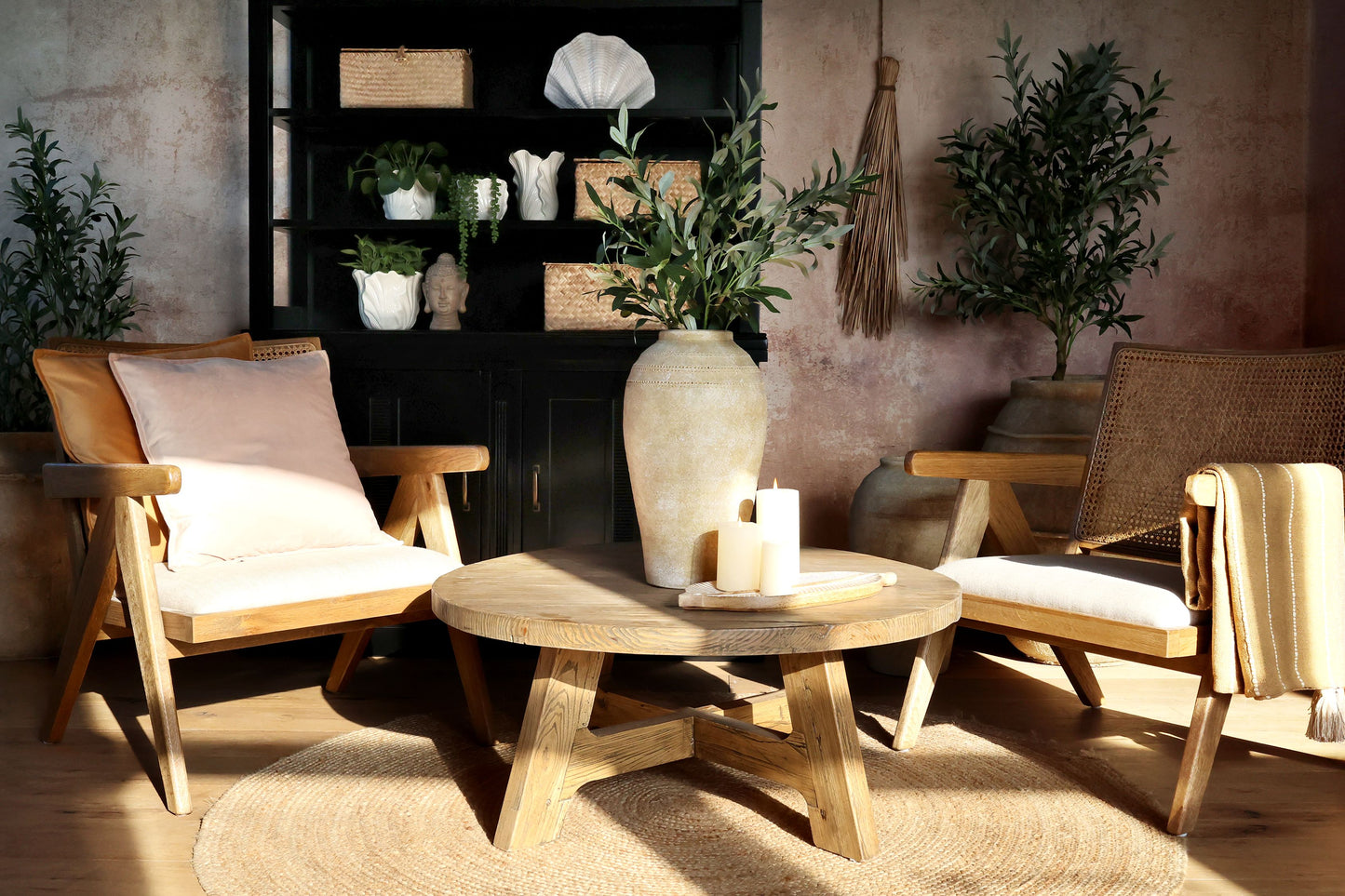 Chic Antique Stol Loungstol med tygsäte och flätad rygg