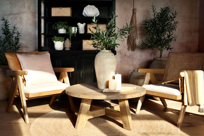 Chic Antique Stol Loungstol med tygsäte och flätad rygg