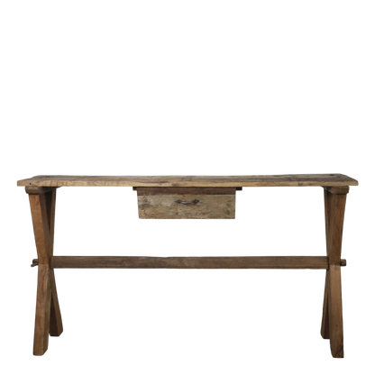 Chic Antique Återvunnet trä bord med låda H85/L152/B36 cm natur