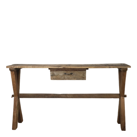 Chic Antique Återvunnet trä bord med låda H85/L152/B36 cm natur