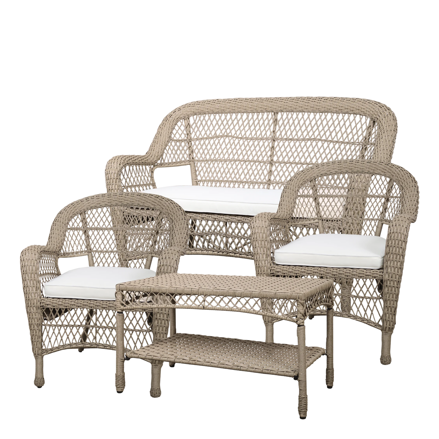Chic Antique Utemöbler Trädgårdssats i konstrotting m. bord, soffa och 2 stolar m. kuddar