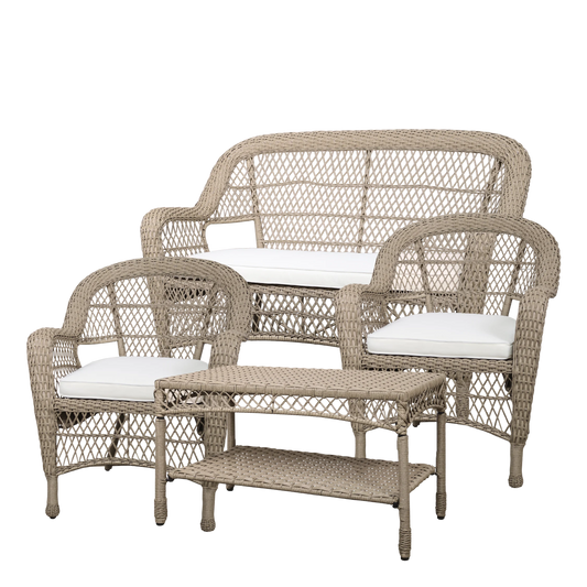 Chic Antique Utemöbler Trädgårdssats i konstrotting m. bord, soffa och 2 stolar m. kuddar