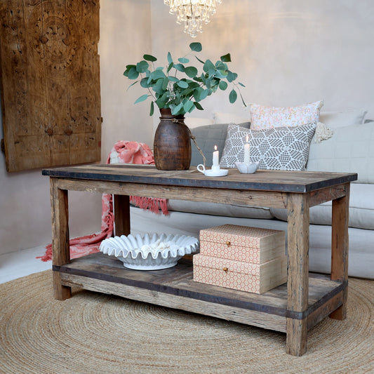 Chic Antique Återvunnet trä Bord m. hylla H56/L123/B49 cm natur