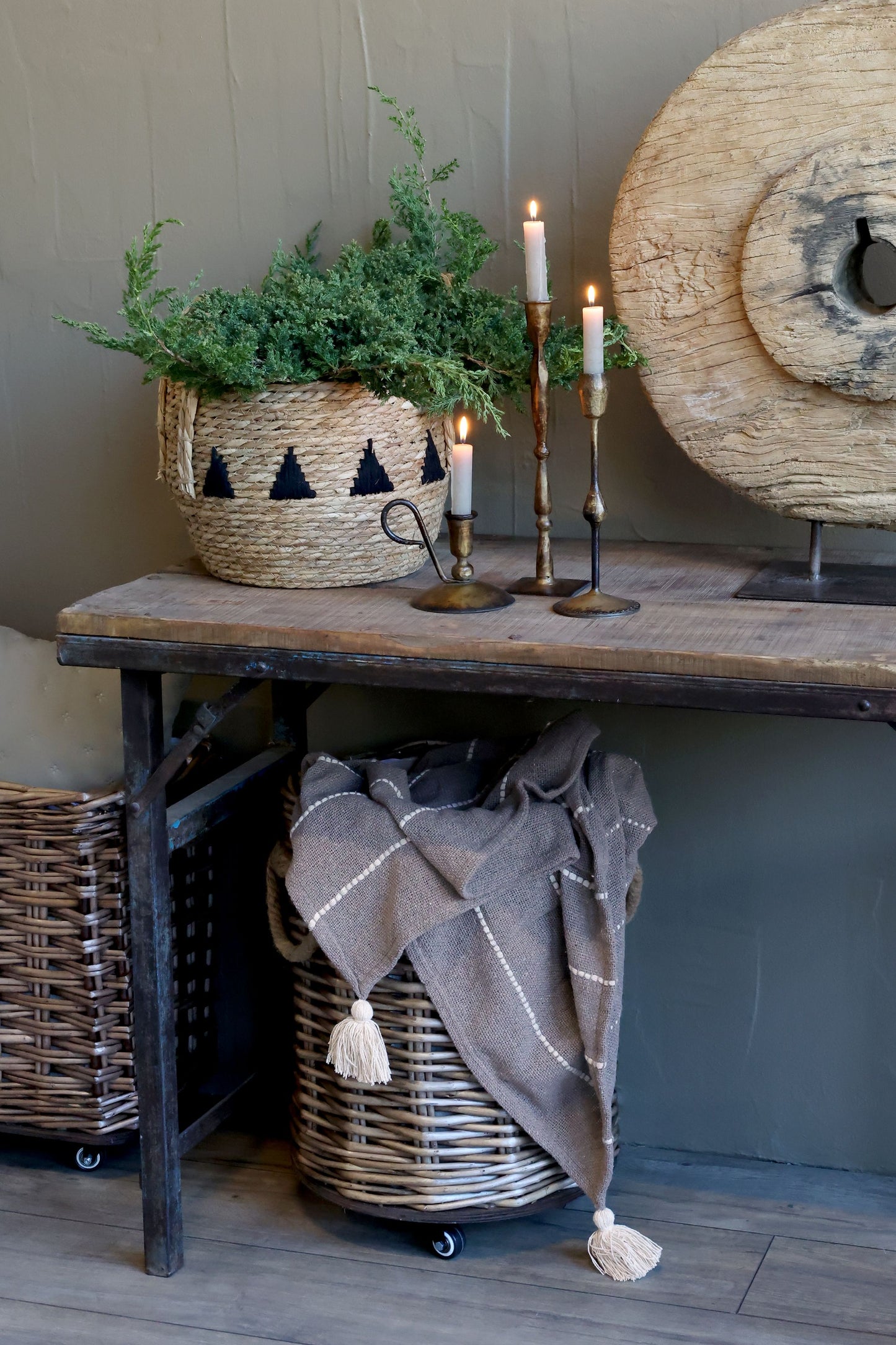 Chic Antique Återvunnet trä Avlastningsbord med järnkant H75/L106/B53 cm