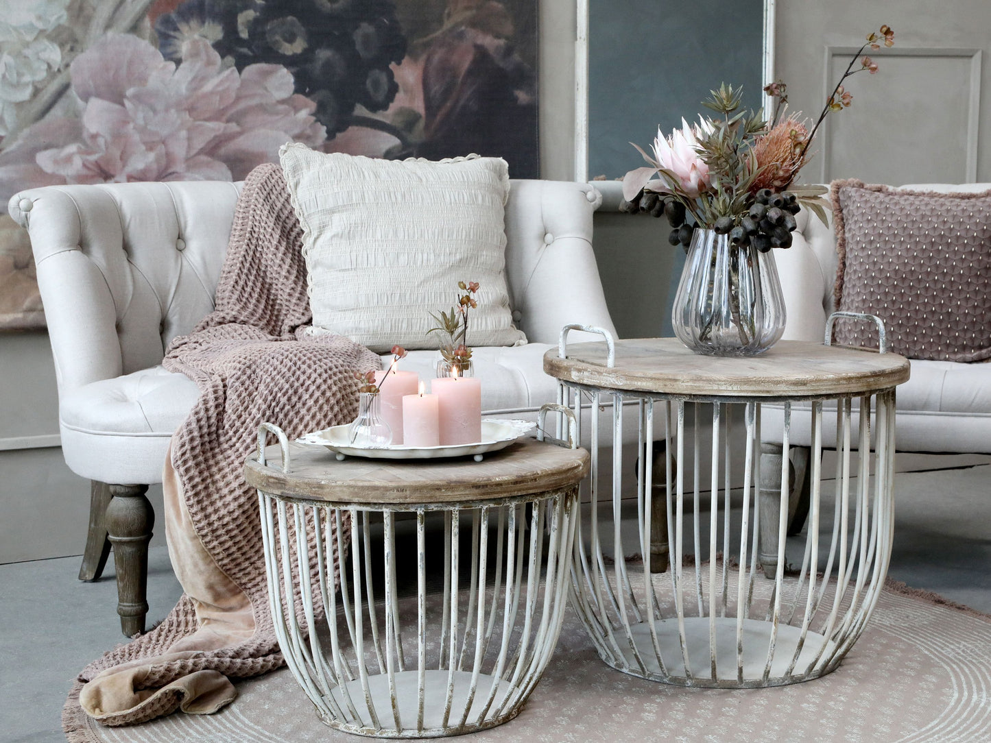 Chic Antique Fåtölj Fransk soffa i linnetyg 2. pers