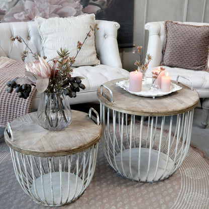Chic Antique Bord Soffbord med trälock, set om 2 Antikvit