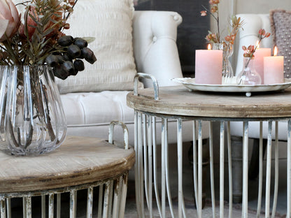 Chic Antique Bord Soffbord med trälock, set om 2 Antikvit