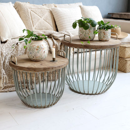 Chic Antique Soffbord med trälock, set om 2 Antikgrön