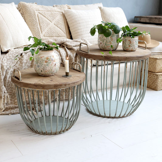 Chic Antique Soffbord med trälock, set om 2 Antikgrön