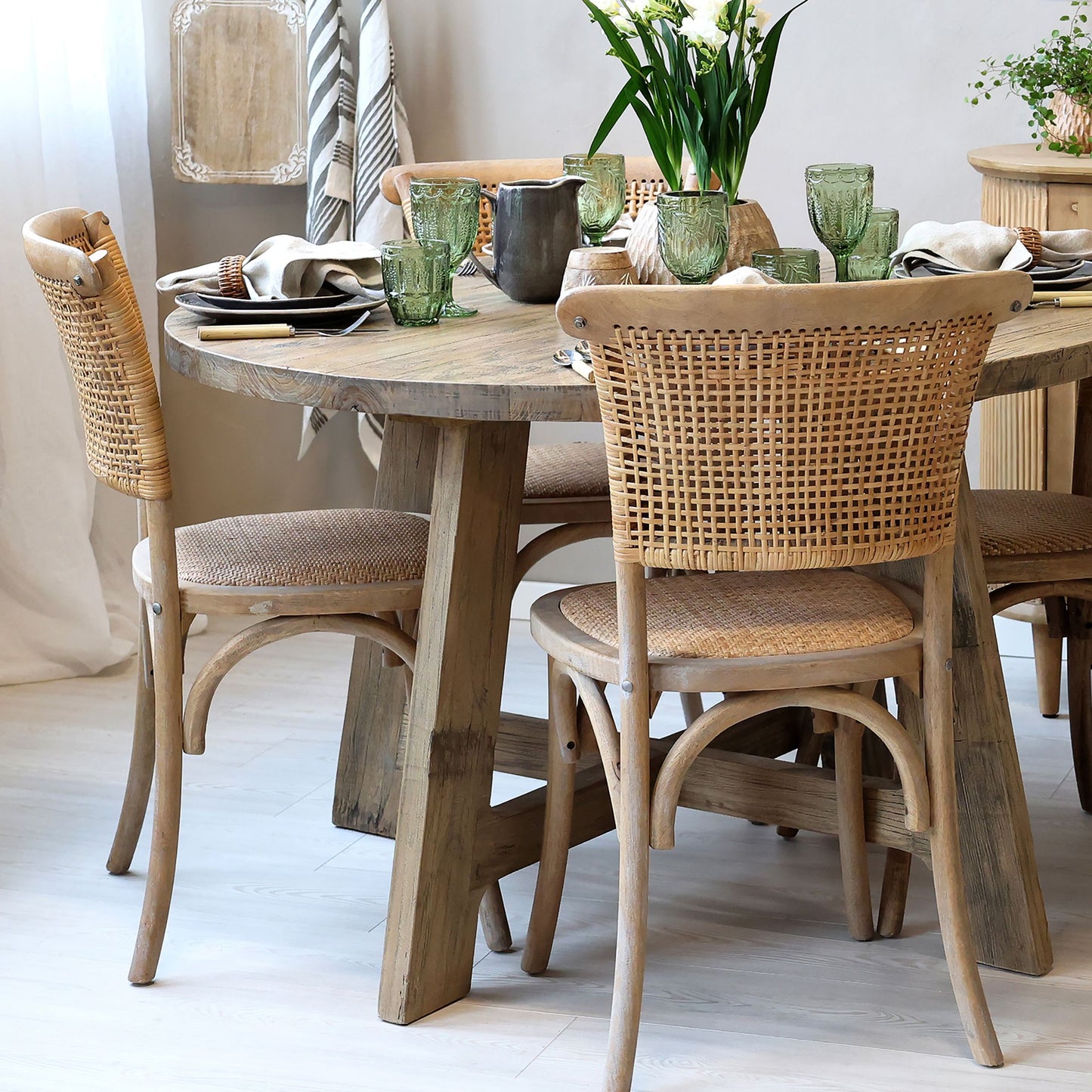 Chic Antique Stol 2-pack Fransk matstol m. flätad sits & rygg