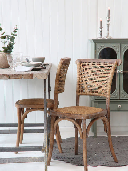 Chic Antique Stol 2-pack Fransk matstol m. flätad sits & rygg