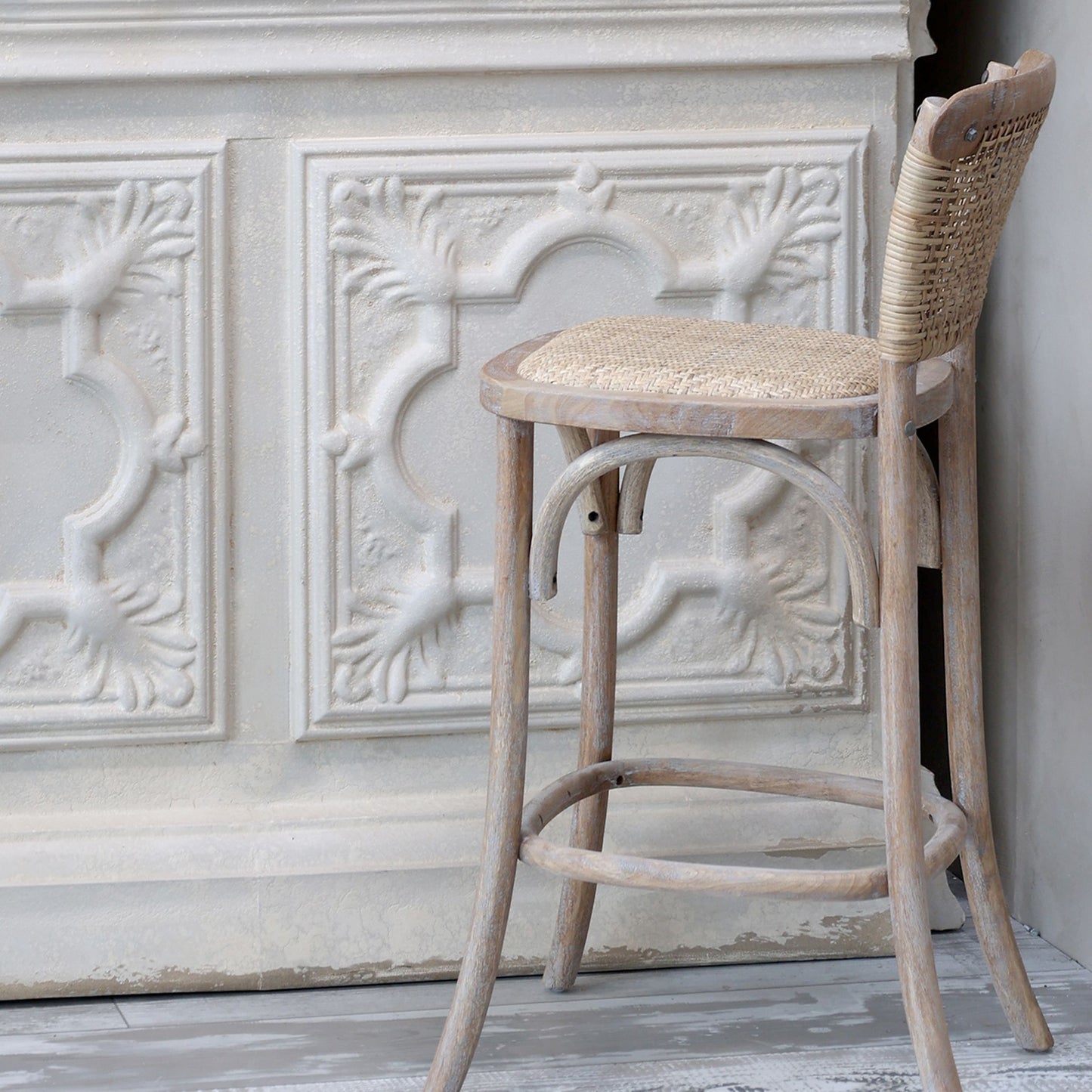 Chic Antique Stol Fransk barstol med flätat säte och rygg H:103 cm