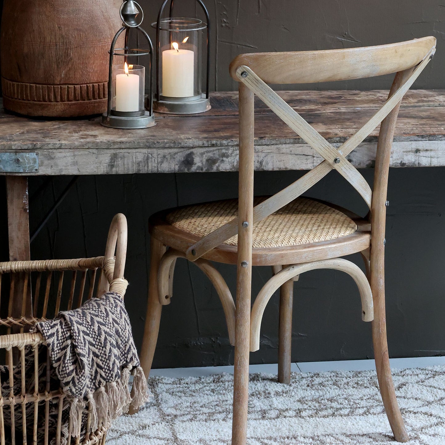 Chic Antique Stol 2-pack Fransk matstol med flätad sits natur